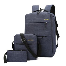 Men's USB Charging Casual Fashion Computer Bag Three-piece Set (Color: navy blue)